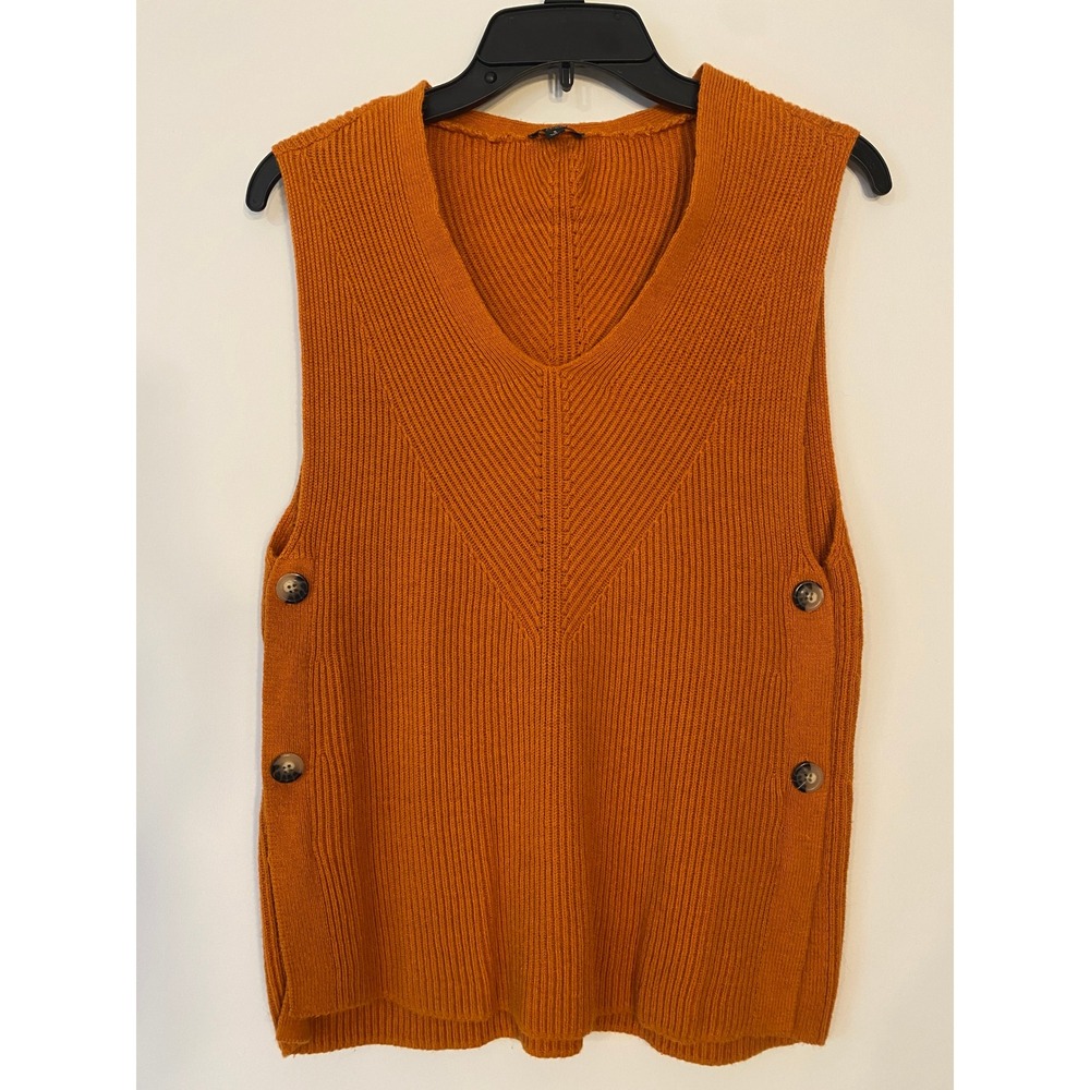 Talbots Womens V-Neck Ribbed Knit Sweater Vest Orange‎ Side Button Size Small